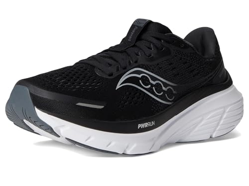 Saucony Women's Guide 18 Sneaker, Black/White, 12 Wide