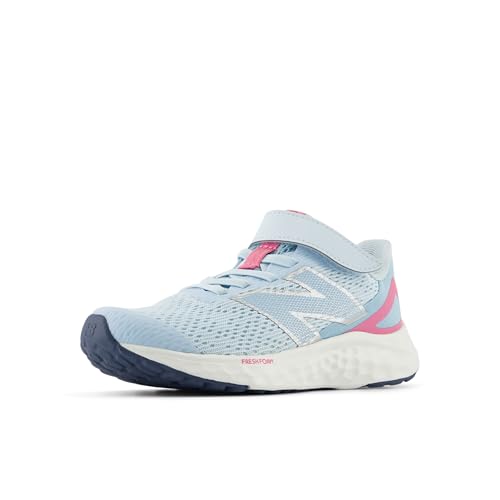 New Balance Fresh Foam Arishi V4 Bungee Lace with Top Strap Running Shoe, Quarry Blue/Real Pink/Chrome Blue, 13 US Unisex Little Kid