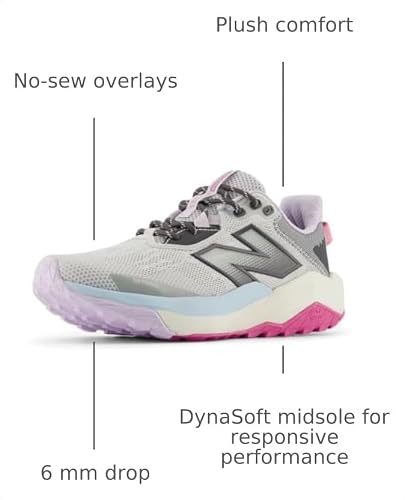 Women's New Balance DynaSoft Nitrel v6 Trail Shoes in Grey Matter/Magnet/Real Pink alternate view 7