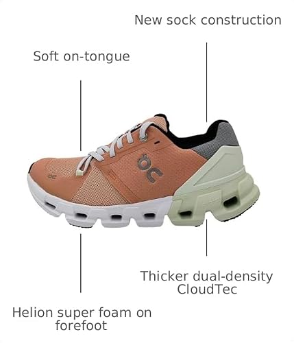 On Women's Cloudflyer 4 Sneakers, Peach/Aloe, 8 Medium US