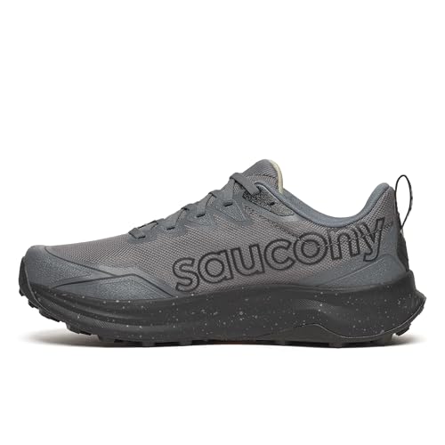 Saucony Men's Peregrine 16 Sneaker, Carbon/Black, 10 Wide