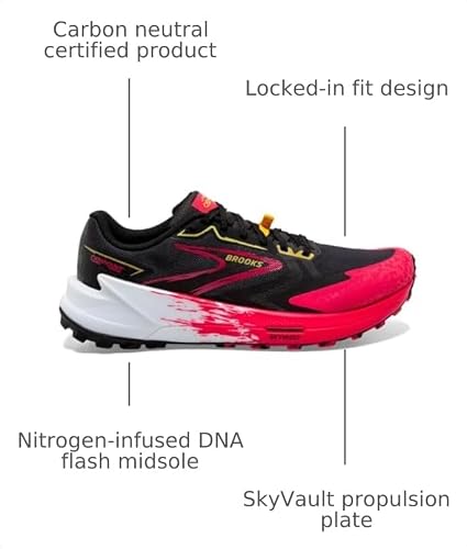 Brooks Women's Catamount 3 Trail Running Shoe - Black/Diva Pink/Lemon Chrome - 9.5 Medium