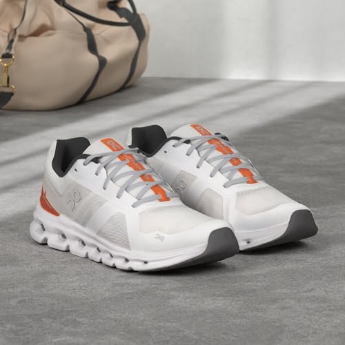 On Men's Cloudrunner Sneakers, Undyed-White/Flame, 8 Medium US