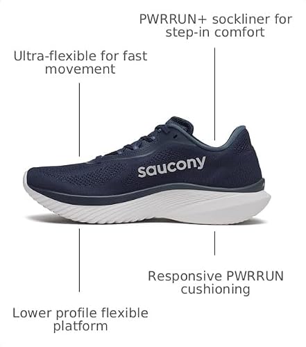 Saucony Men's Kinvara 15 Sneaker, Navy/Silver, 10