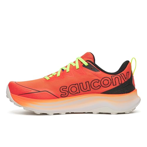 Saucony Men's Peregrine 16 Sneaker, Fire/Black, 10