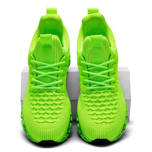 Mens Running Shoes Breathable Mesh Blade Walking Shoes Slip on Tennis Sneakers Fashion Non Slip Work Sport Gym Cross Trainer Fluorescent Green