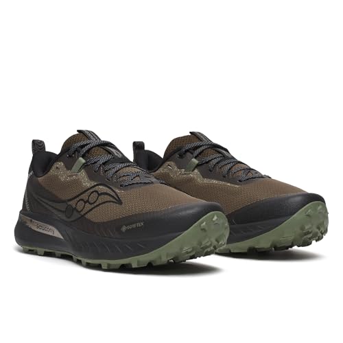 Saucony Men's Peregrine 15 Gore-Tex Waterproof Sneaker, BARK/Black, 7.5