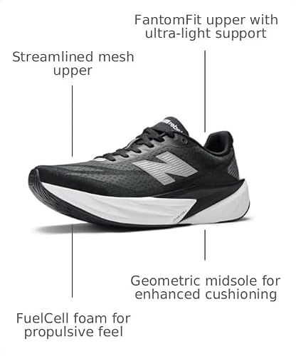New Balance Men's FuelCell Rebel V5 Running Shoe, Black/Silver Metallic/White, 10 M