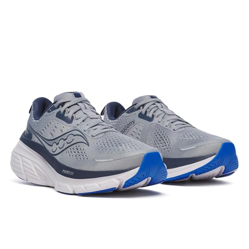 Saucony Men's Guide 18 Sneaker, Flint/Navy, 12.5 Wide