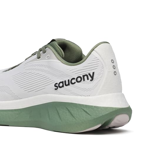 Saucony Men's Ride 18 Sneaker, White/Olivine, 10.5