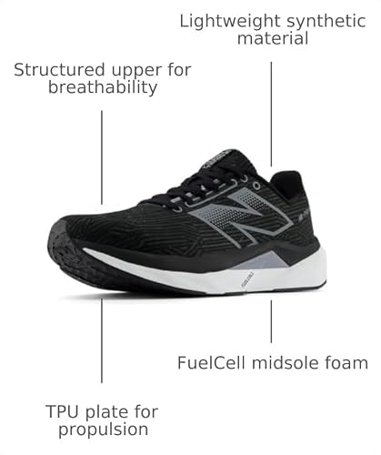 New Balance Men's FuelCell Propel V5 Running Shoe, Black/White/Steel, 10