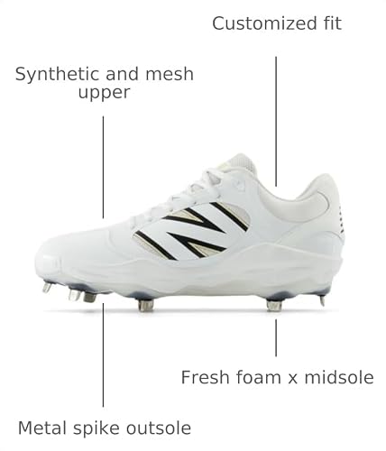 New Balance Men's Fresh Foam X 3000 V7 Baseball Shoe, White/Black, 9 W