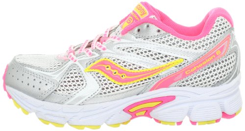 Saucony Girls' Cohesion 6 Lace Running Shoe (Little Kid/Big Kid),White/Pink/Citron,3.5 M US Big Kid