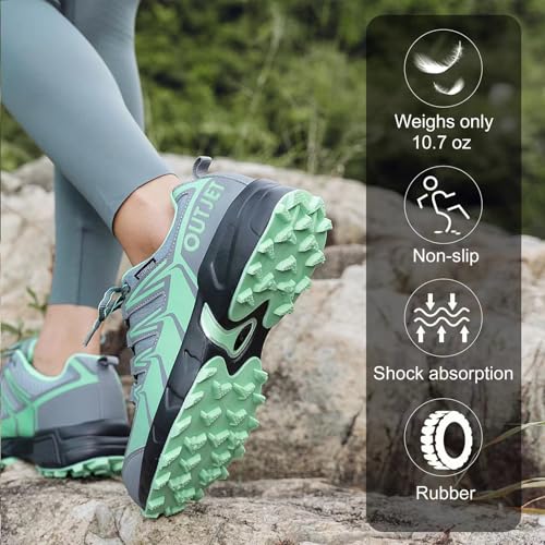 OUTJET Women's Waterproof Hiking Shoes Lightweight Non-Slip Trails Walking Shoes Outdoor Sneakers Green
