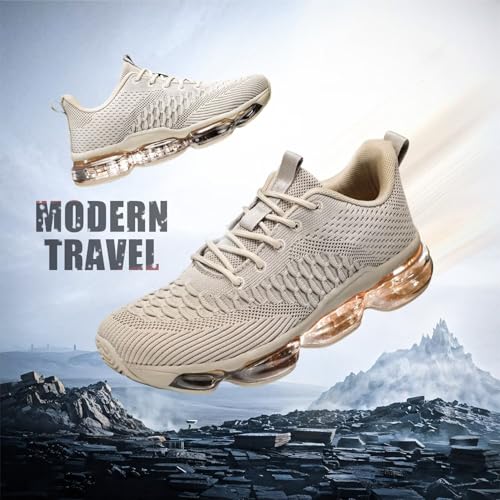Men's Air Cushion Running Shoes Breathable Fashion Sneakers Non Slip Workout Casual Sport Gym Comfortable Walking Shoes Khaki