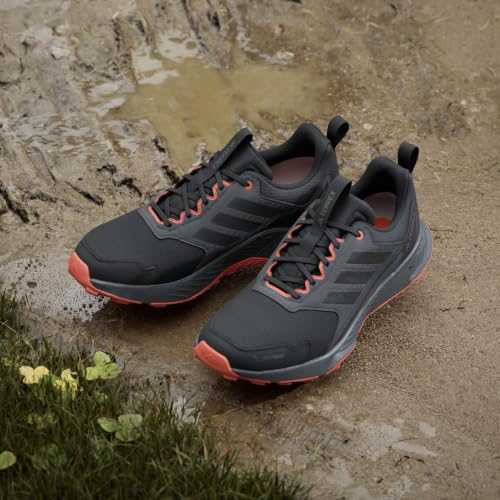 adidas Men's Terrex Tracefinder 2 Climaproof Trail Running, Black/Black/Semi Impact Orange, 12