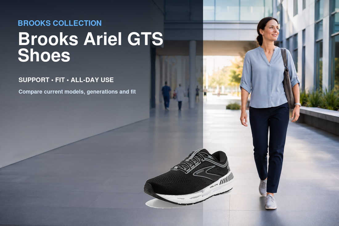 Brooks Ariel GTS Shoes collection banner featuring a Brooks shoe and relevant running or walking lifestyle scene