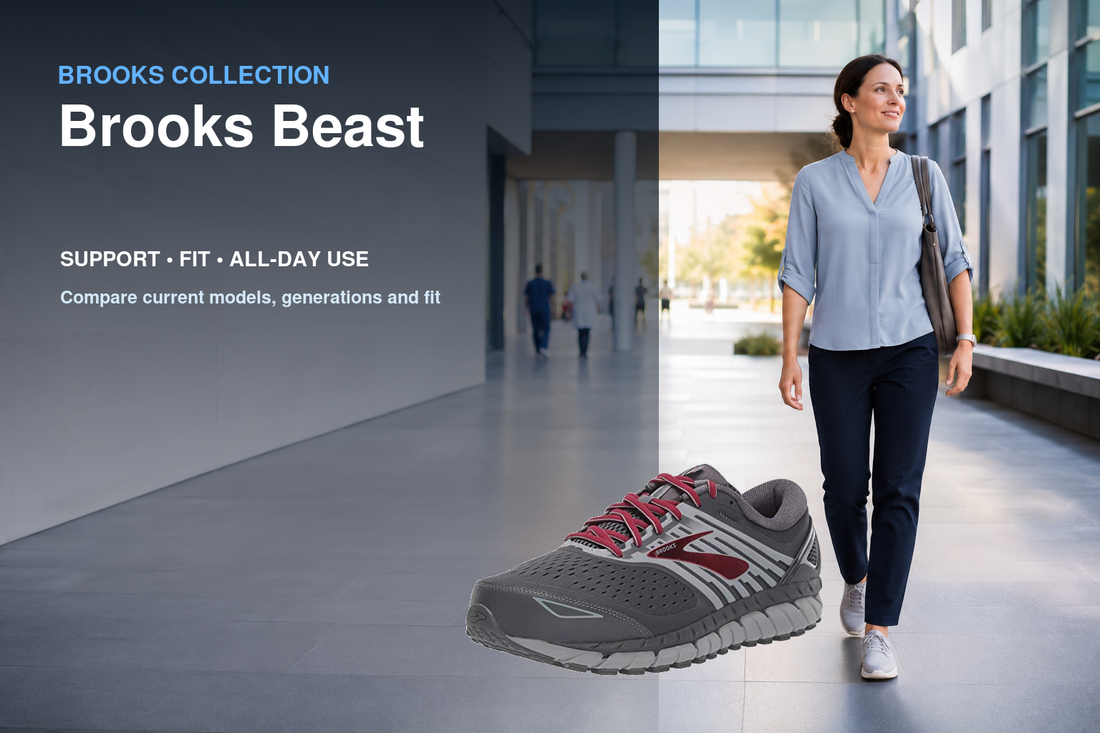 Brooks Beast collection banner featuring a Brooks shoe and relevant running or walking lifestyle scene