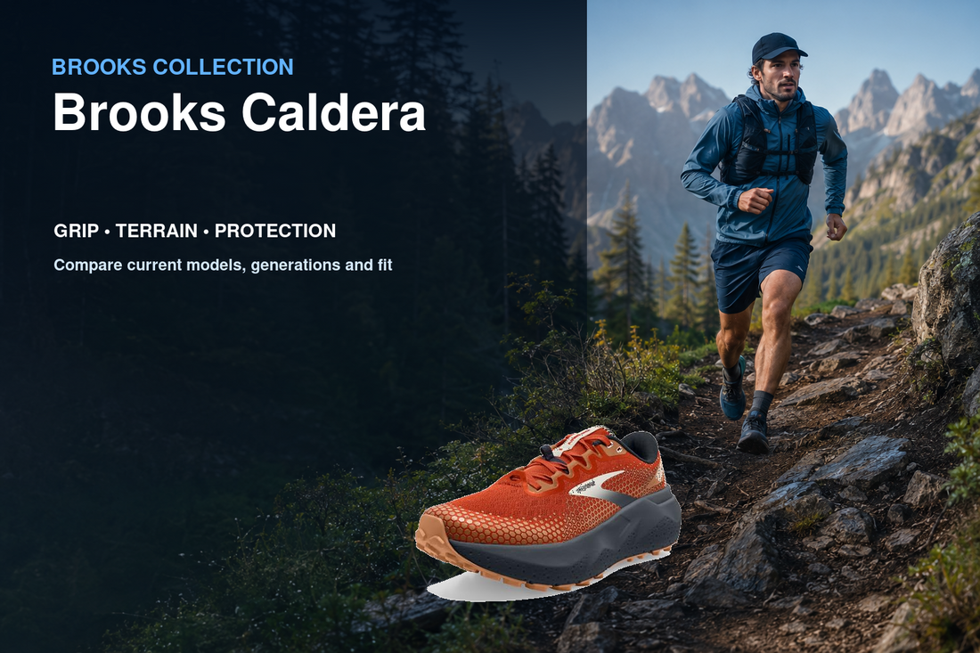 Brooks Caldera collection banner featuring a Brooks shoe and relevant running or walking lifestyle scene