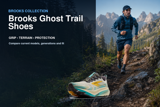 Brooks Ghost Trail Shoes collection banner featuring a Brooks shoe and relevant running or walking lifestyle scene