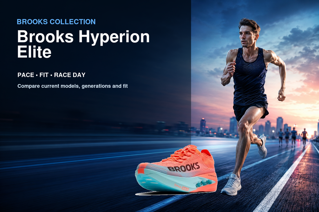 Brooks Hyperion Elite collection banner featuring a Brooks shoe and relevant running or walking lifestyle scene