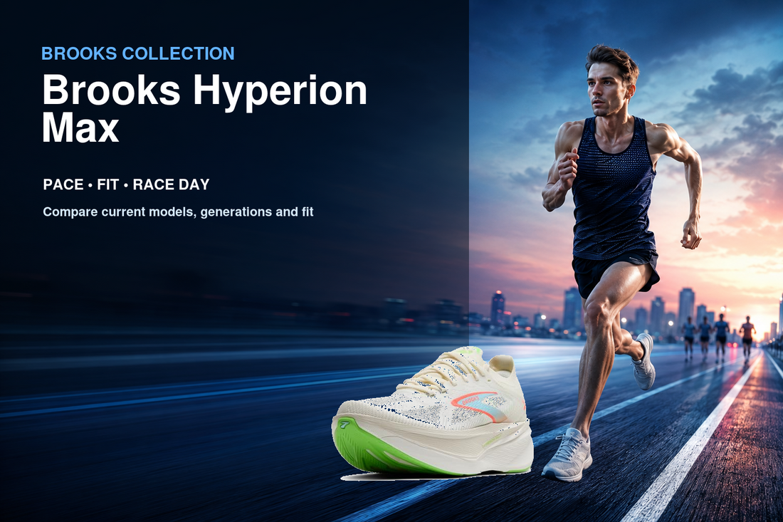 Brooks Hyperion Max collection banner featuring a Brooks shoe and relevant running or walking lifestyle scene