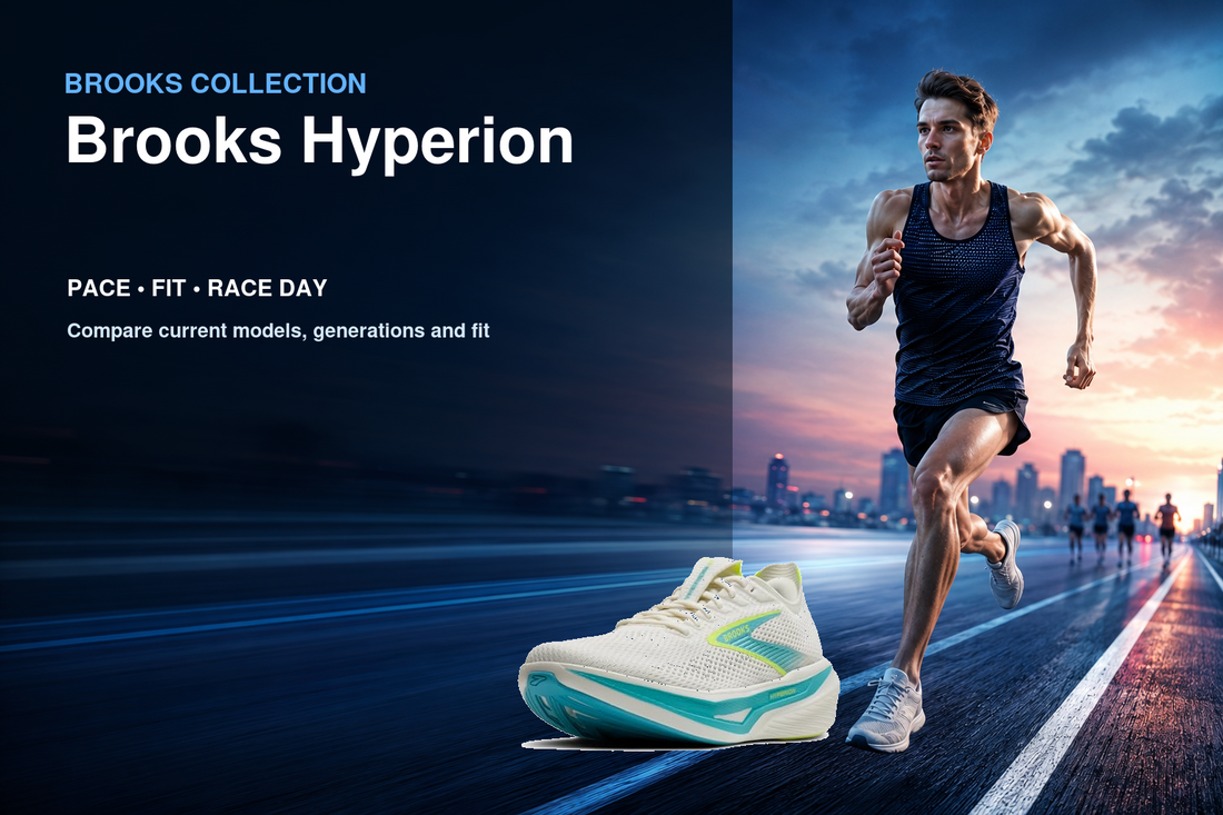 Brooks Hyperion collection banner featuring a Brooks shoe and relevant running or walking lifestyle scene