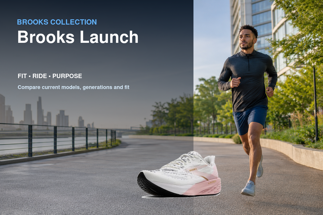 Brooks Launch collection banner featuring a Brooks shoe and relevant running or walking lifestyle scene