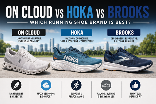 On Cloud vs HOKA vs Brooks running shoe comparison for walking, running, cushioning, and daily training