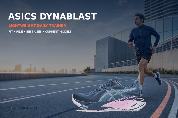 ASICS DYNABLAST Running Shoes collection banner with a runner and current DYNABLAST shoe.