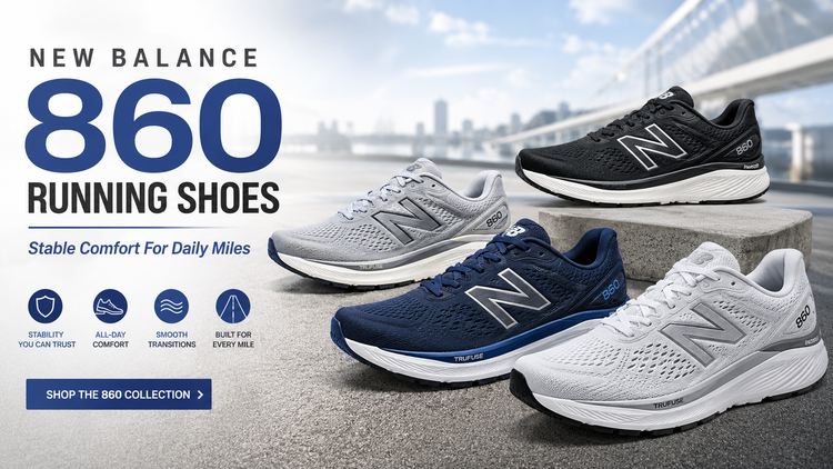 New Balance 860 running shoes collection featuring 860v14, 860v13, Fresh Foam 860, mens and womens stability running shoes.