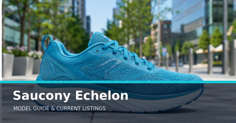 Saucony Echelon collection guide with an unbranded supportive running shoe on an urban path