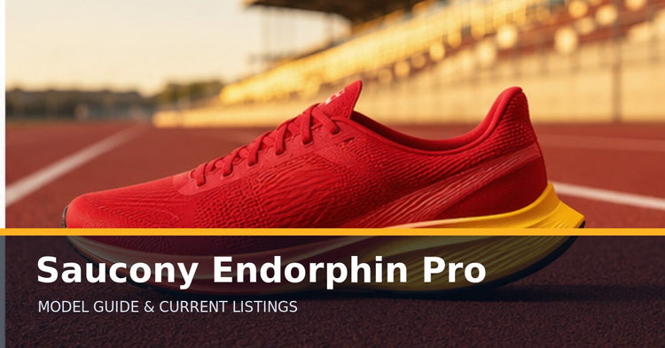 Saucony Endorphin Pro collection guide with an unbranded race-day running shoe on a track