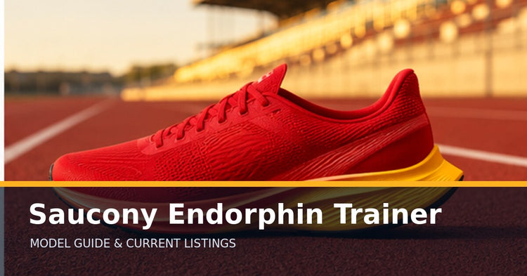Saucony Endorphin Trainer collection guide with an unbranded race-day running shoe on a track