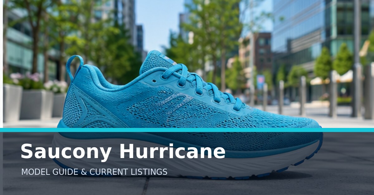 Saucony Hurricane collection guide with an unbranded supportive running shoe on an urban path