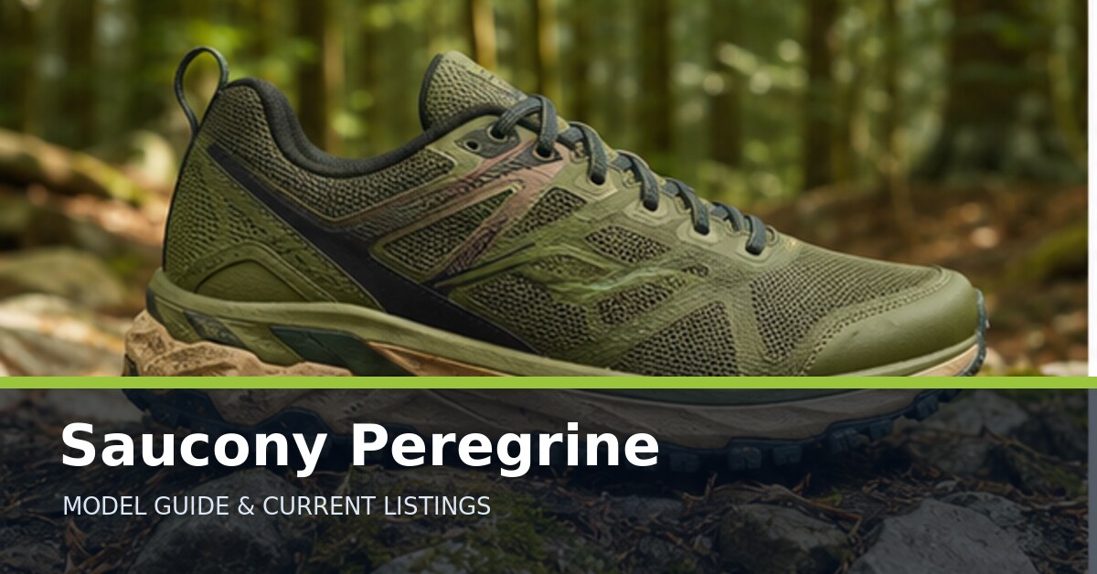Saucony Peregrine collection guide with an unbranded trail running shoe on a forest path