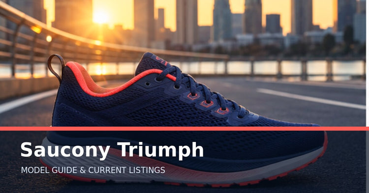 Saucony Triumph collection guide with an unbranded road running shoe on a city path