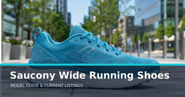 Saucony Wide Running Shoes collection guide with an unbranded supportive running shoe on an urban path