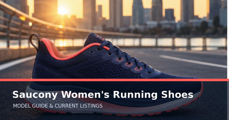 Saucony Women’s Running Shoes collection guide with an unbranded road running shoe on a city path