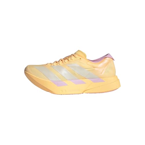 Women's adidas Adizero Adios Pro 4 racing shoe in ice tangerine, ice gold and bliss lilac