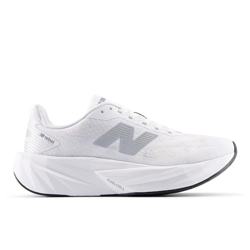 New Balance Women's FuelCell Rebel V5 Running Shoe, White/Silver Metallic/Black, 9 M
