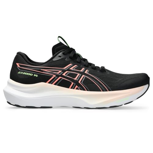 ASICS Women's GT-2000 14 Running Shoes, 8.5, Black/Sun Coral