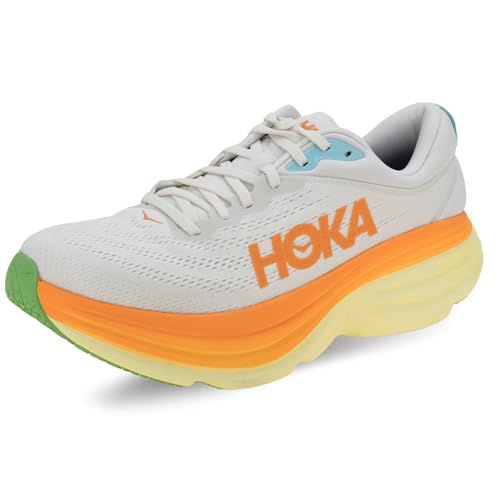 HOKA ONE ONE Mens Bondi 8 Textile Blanc De Blanc Solar Flare Trainers 12 US