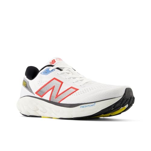 New Balance Men's Fresh Foam X 880 V14 Running Shoe, White/Neo Flame/Black, 7.5 N