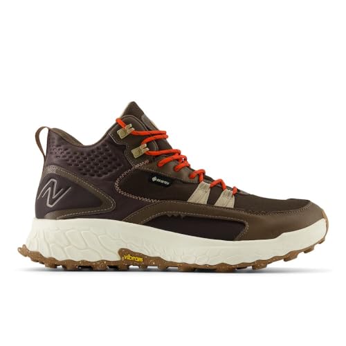 Men's New Balance Fresh Foam X Hierro Mid GTX v1 Trail Shoes in Dark Mushroom/Black Coffee/Neo Flame alternate view 3