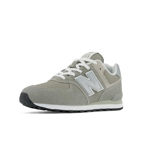 New Balance Kids 574 V1 70s Racing Lace-up Sneaker, Grey/White, 4.5 M Big Kid (8-12 Years)