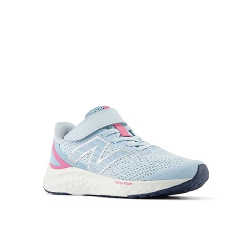 New Balance Fresh Foam Arishi V4 Bungee Lace with Top Strap Running Shoe, Quarry Blue/Real Pink/Chrome Blue, 13 US Unisex Little Kid