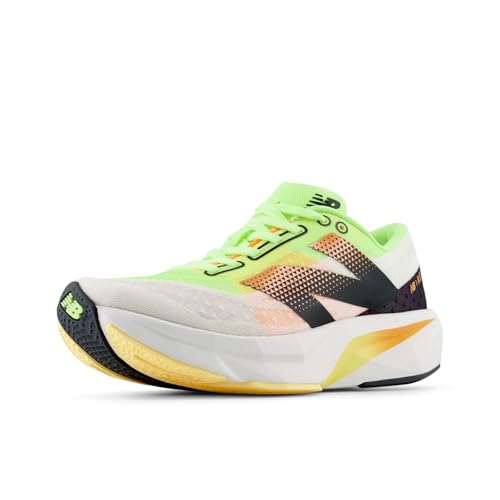 New Balance Women's FuelCell Rebel V4 Running Shoe, White/Bleached Lime Glo/Hot Mango, 5.5 W