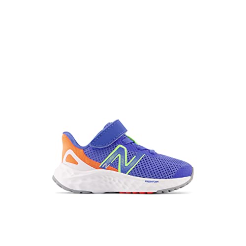 New Balance Baby Fresh Foam Arishi V4 Hook and Loop Running Shoe, Bright Lapis/Bleached Lime Glo/Neon Dragonfly, 4 Wide US Unisex Infant