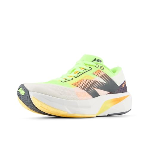 New Balance Men's FuelCell Rebel V4 Running Shoe, White/Bleached Lime Glo/Hot Mango, 14 M